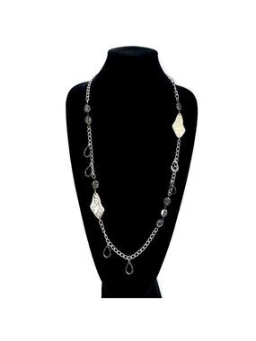 CHICO’s | Modern Silver & Gunmetal Polished Charm Long Necklace | NEW